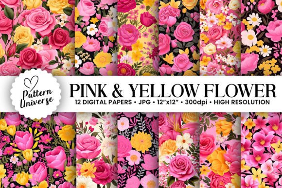 Bright Pink Yellow Floral Patterns