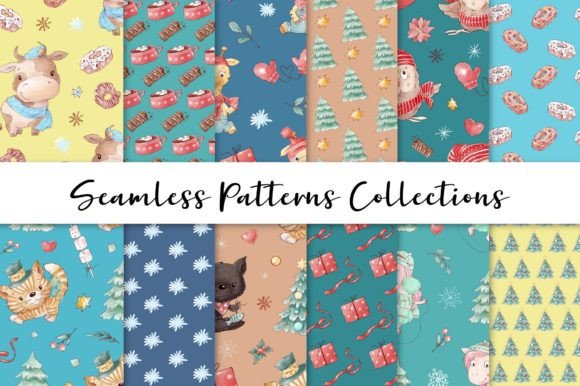 Christmas Animals. Seamless Patterns