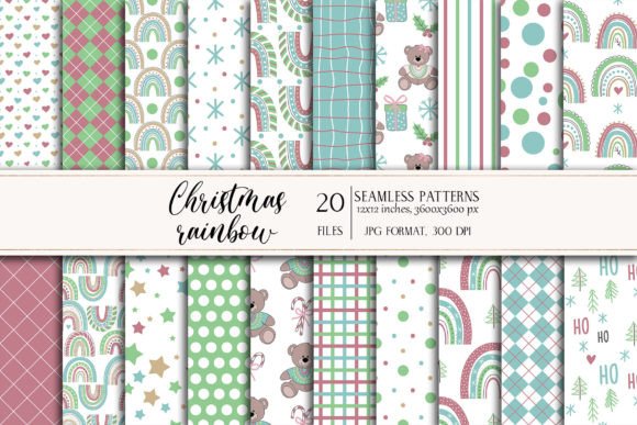 Christmas Rainbow Seamless Patterns