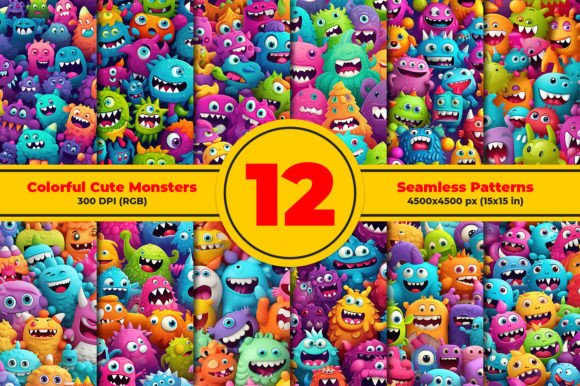Colorful Cute Monsters Seamless Patterns