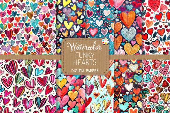 Funky Hearts Set 3 - Watercolor Patterns
