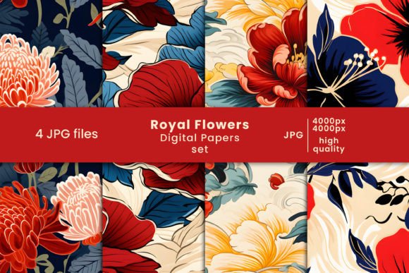 Indulge in Regal Elegance with Royal Floral Digital Papers and Patterns