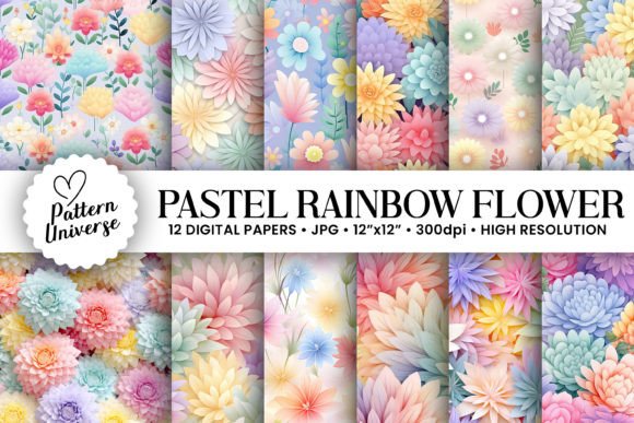 Pastel Rainbow Blooming Flowers Patterns for Creative Projects