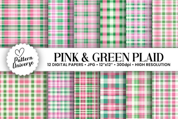 Pink Green Plaid Seamless Patterns
