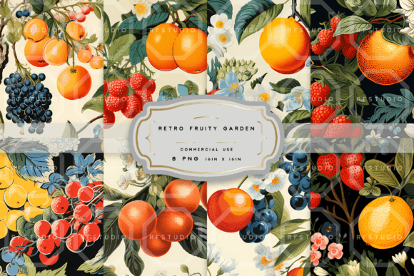 Retro Fruity Garden Seamless Patterns