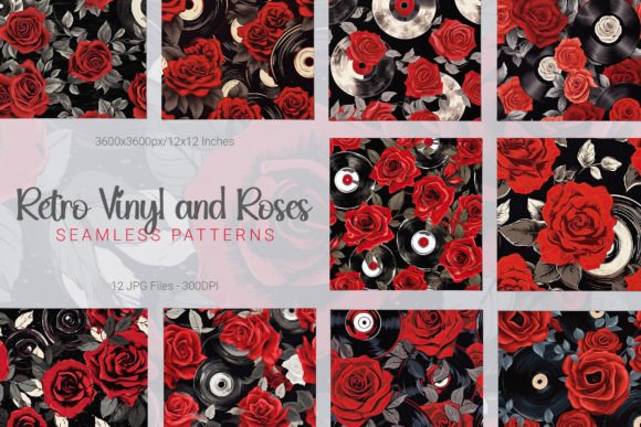 Retro Vinyl Roses Seamless Patterns