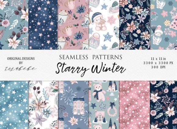 Starry Winter Seamless Patterns