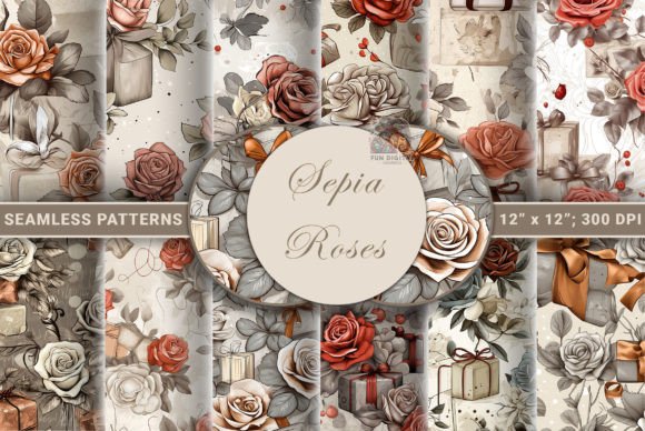 Timeless Sepia Roses Seamless Patterns