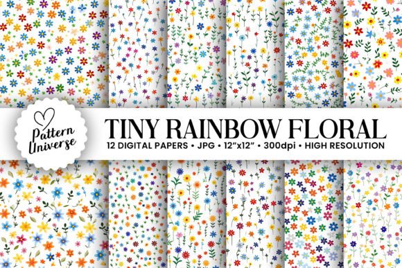 Tiny Rainbow Flowers Seamless Patterns