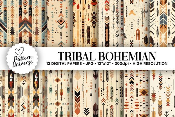 Tribal Bohemian Digital Paper Patterns