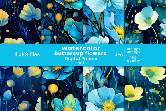 Watercolor Buttercup Floral Patterns Set: A Delicate Touch for Every Project